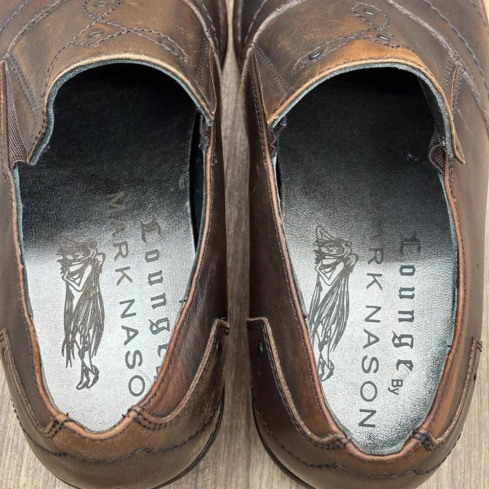 Lounge Mark Nason Rock Lives Brown Leather Mens 11.5 Cross Studs Loafers Shoes‎